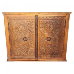 Antique Elephant Carved Sideboard Honey Brown 100CM Antique Elephant Carved Sideboard Honey Brown 100CM
