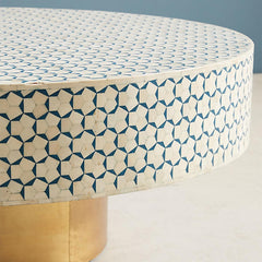 Maaya Brass Bone Inlay Round Drum Coffee Table Blue Daisy Maaya Brass Bone Inlay Round Drum Coffee Table Blue Daisy