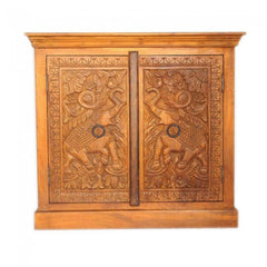 Antique Elephant Carved Sideboard Honey Brown 100CM Antique Elephant Carved Sideboard Honey Brown 100CM
