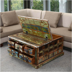 Liberty Reclaimed Wood Square 5 Drawer Coffee Table Chest Multi Colors Liberty Reclaimed Wood Square 5 Drawer Coffee Table Chest Multi Colors