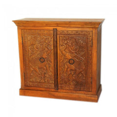 Antique Elephant Carved Sideboard Honey Brown 100CM Antique Elephant Carved Sideboard Honey Brown 100CM