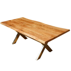 Industrial Cross Legs Solid Wood Live Edge Dining Table Natural Industrial Cross Legs Solid Wood Live Edge Dining Table Natural