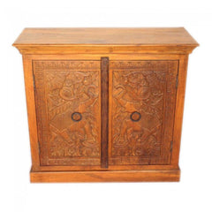 Antique Elephant Carved Sideboard Honey Brown 100CM Antique Elephant Carved Sideboard Honey Brown 100CM