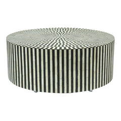Maaya Bone Inlay Round drum Coffee Table Black Striped Maaya Bone Inlay Round drum Coffee Table Black Striped