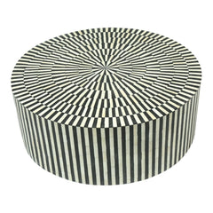Maaya Bone Inlay Round drum Coffee Table Black Striped Maaya Bone Inlay Round drum Coffee Table Black Striped