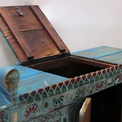 Antique Handmade Indian Vintage Solid Hard Wood Sideboard Damchiya Blue Antique Handmade Indian Vintage Solid Hard Wood Sideboard Damchiya Blue