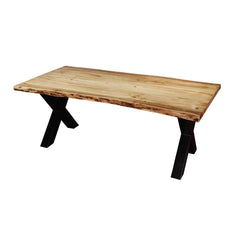 Industrial 78" Cross Legs Acacia Wood Live Edge Dining Table Industrial 78" Cross Legs Acacia Wood Live Edge Dining Table
