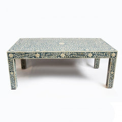 Maaya Bone Inlay Rectangular Coffee Table Green And White Floral Maaya Bone Inlay Rectangular Coffee Table Green And White Floral