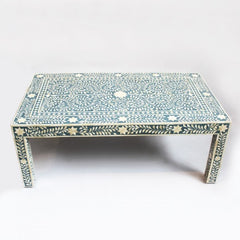Maaya Bone Inlay Rectangular Coffee Table Green And White Floral Maaya Bone Inlay Rectangular Coffee Table Green And White Floral