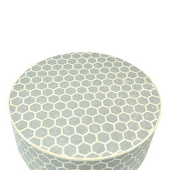 Maaya Bone Inlay Round drum Coffee Table Grey Honeycomb Maaya Bone Inlay Round drum Coffee Table Grey Honeycomb