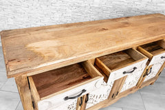 Indian Hand Carved Mango Wood 4 Door & 4 Drawers Sideboard White & Natural 04 Indian Hand Carved Mango Wood 4 Door & 4 Drawers Sideboard White & Natural 04