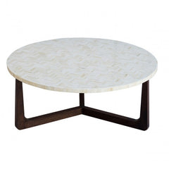 Maaya Bone Inlay Round Coffee Table Black White ZigZag Maaya Bone Inlay Round Coffee Table Black White ZigZag