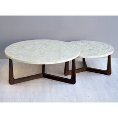 Maaya Bone Inlay Round Coffee Table Black White ZigZag Maaya Bone Inlay Round Coffee Table Black White ZigZag