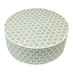 Maaya Bone Inlay Round drum Coffee Table Grey Honeycomb Maaya Bone Inlay Round drum Coffee Table Grey Honeycomb