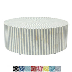 Maaya Bone Inlay Round drum Coffee Table Grey Striped Maaya Bone Inlay Round drum Coffee Table Grey Striped