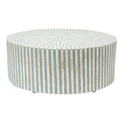 Maaya Bone Inlay Round drum Coffee Table Grey Striped Maaya Bone Inlay Round drum Coffee Table Grey Striped