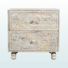 Indian Hand Carved  2-Drawer Solid Wood Bedside Table 33 Indian Hand Carved  2-Drawer Solid Wood Bedside Table 33