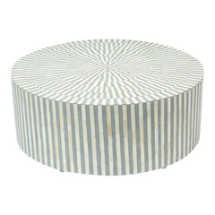 Maaya Bone Inlay Round drum Coffee Table Grey Striped Maaya Bone Inlay Round drum Coffee Table Grey Striped