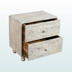 Indian Hand Carved  2-Drawer Solid Wood Bedside Table 33 Indian Hand Carved  2-Drawer Solid Wood Bedside Table 33