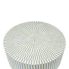 Maaya Bone Inlay Round drum Coffee Table Grey Striped Maaya Bone Inlay Round drum Coffee Table Grey Striped