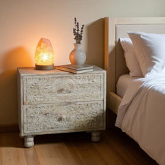 Indian Hand Carved  2-Drawer Solid Wood Bedside Table 33 Indian Hand Carved  2-Drawer Solid Wood Bedside Table 33