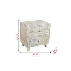 Indian Hand Carved  2-Drawer Solid Wood Bedside Table 33 Indian Hand Carved  2-Drawer Solid Wood Bedside Table 33