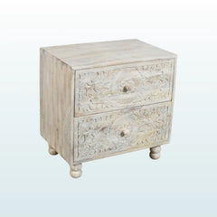 Indian Hand Carved  2-Drawer Solid Wood Bedside Table 33 Indian Hand Carved  2-Drawer Solid Wood Bedside Table 33