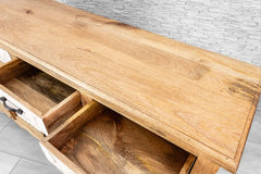 Indian Hand Carved Mango Wood 4 Door & 4 Drawers Sideboard White & Natural 04 Indian Hand Carved Mango Wood 4 Door & 4 Drawers Sideboard White & Natural 04