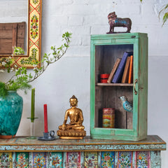 Indian Hand Carved Glass Door Solid Wood Small Cabinet D22 Indian Hand Carved Glass Door Solid Wood Small Cabinet D22
