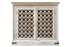 Antique Indian Brass Work Hand Carved Solid Wooden Cabinet White 108x45x98cm A0118  -   Antique Indian Brass Work Hand Carved Solid Wooden Cabinet White 108x45x98cm A0118  -