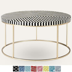 Maaya Brass Bone Inlay Round Base Coffee Table Black Maaya Brass Bone Inlay Round Base Coffee Table Black