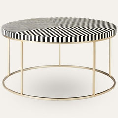 Maaya Brass Bone Inlay Round Base Coffee Table Black Maaya Brass Bone Inlay Round Base Coffee Table Black