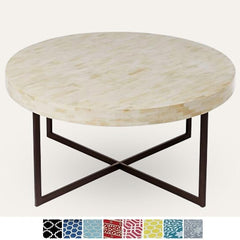 Maaya Metal Bone Inlay Round Base Coffee Table White Maaya Metal Bone Inlay Round Base Coffee Table White