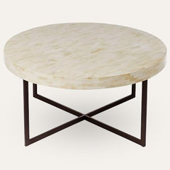 Maaya Metal Bone Inlay Round Base Coffee Table White Maaya Metal Bone Inlay Round Base Coffee Table White