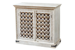 Antique Indian Brass Work Hand Carved Solid Wooden Cabinet White 108x45x98cm A0118  -   Antique Indian Brass Work Hand Carved Solid Wooden Cabinet White 108x45x98cm A0118  -