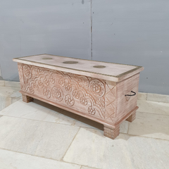 Indian Antique Tribal Hand Carved Wooden Blanket Box 115x40x45Cm Indian Antique Tribal Hand Carved Wooden Blanket Box 115x40x45Cm