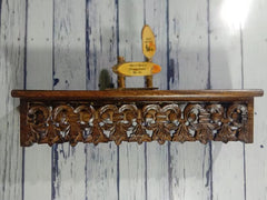 Handmade Home Decor Carved Mango Wood Floating Wall Shelf in Brown Handmade Home Decor Carved Mango Wood Floating Wall Shelf in Brown
