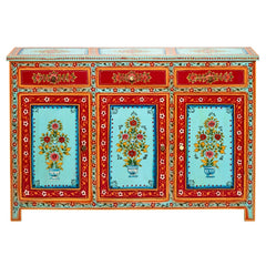 Mughal Hand Painted Solid Wood Buffet Sideboard With 3 Drawers Mughal Hand Painted Solid Wood Buffet Sideboard With 3 Drawers