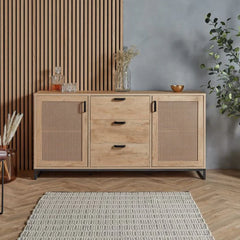 Rattan Elegance Series Mango Wood Cane 2Doors Sideboard With Drawers Rattan Elegance Series Mango Wood Cane 2Doors Sideboard With Drawers
