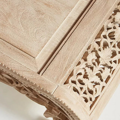Heritage Heirlooms Solid Wooden Floral Carved Folded Legged Coffee Table in Bleached Heritage Heirlooms Solid Wooden Floral Carved Folded Legged Coffee Table in Bleached