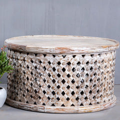 Bristol Indian Solid Mango Wood Round Coffee Table in Brown Bristol Indian Solid Mango Wood Round Coffee Table in Brown