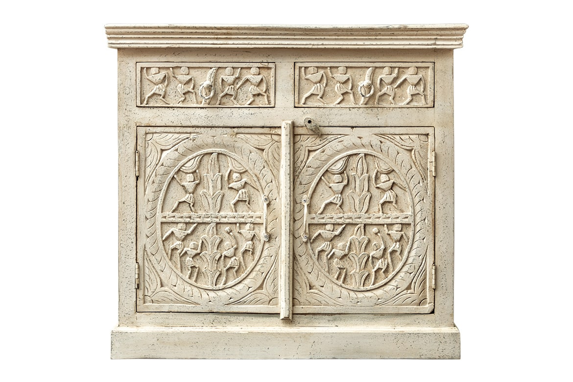 Antique Indian Floral Hand Carved Solid Wooden Cabinet 90x40x90cm A0117  -   Antique Indian Floral Hand Carved Solid Wooden Cabinet 90x40x90cm A0117  -
