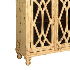 French Arched Diamond Grill Distress Mango Wood Display Cabinet Armoire With Shelves French Arched Diamond Grill Distress Mango Wood Display Cabinet Armoire With Shelves