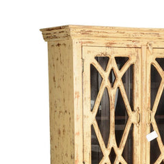 French Arched Diamond Grill Distress Mango Wood Display Cabinet Armoire With Shelves French Arched Diamond Grill Distress Mango Wood Display Cabinet Armoire With Shelves