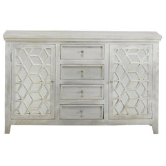 French Arched Hand Carved Mirrored Sideboard With 4 Drawers and 2 Doors White French Arched Hand Carved Mirrored Sideboard With 4 Drawers and 2 Doors White