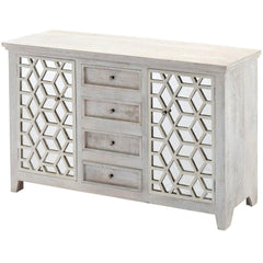 French Arched Hand Carved Mirrored Sideboard With 4 Drawers and 2 Doors White French Arched Hand Carved Mirrored Sideboard With 4 Drawers and 2 Doors White