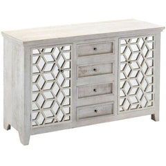 French Arched Hand Carved Mirrored Sideboard With 4 Drawers and 2 Doors White French Arched Hand Carved Mirrored Sideboard With 4 Drawers and 2 Doors White