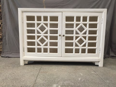 Hand Carved Indian Solid Wood Sideboard Jali Cabinet White Hand Carved Indian Solid Wood Sideboard Jali Cabinet White