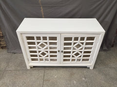 Hand Carved Indian Solid Wood Sideboard Jali Cabinet White Hand Carved Indian Solid Wood Sideboard Jali Cabinet White