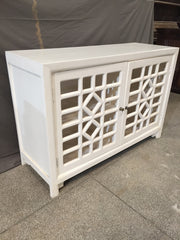 Hand Carved Indian Solid Wood Sideboard Jali Cabinet White Hand Carved Indian Solid Wood Sideboard Jali Cabinet White